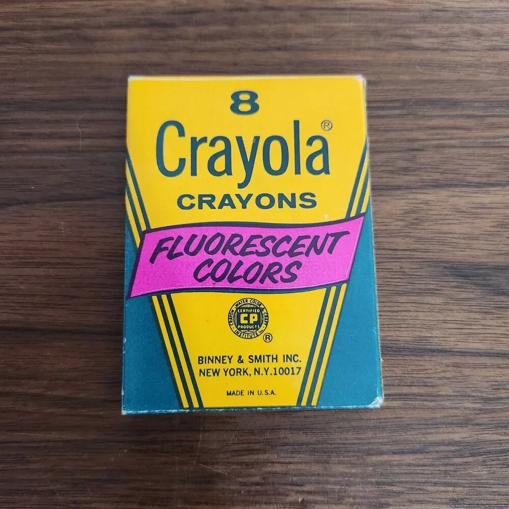 Crayola Fluorescent Crayons Vintage Box of 8 Barely Used
